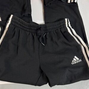 Adidas Small Mens Black Joggers with White Stripes
